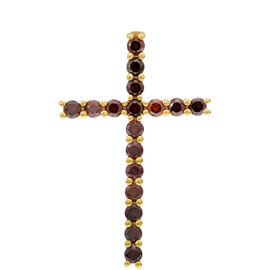 Cruce Pandantiv din Argint 925 Placat cu Aur ( 1.23 grame ) cu Diamant Roșu 0.43 Carate