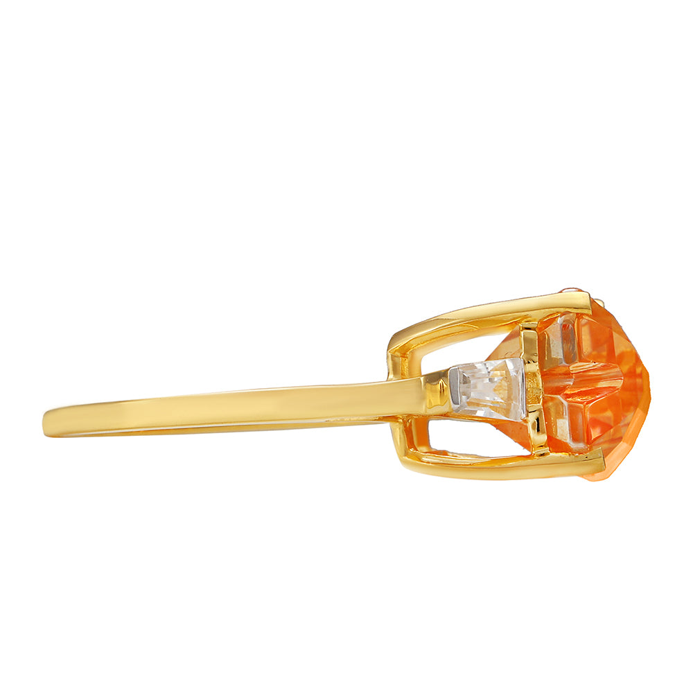 Inel din Argint 925 Placat cu Aur ( 2.41 grame ) cu Cuarț Padparadscha și Zircon Natural 7.9 Carate