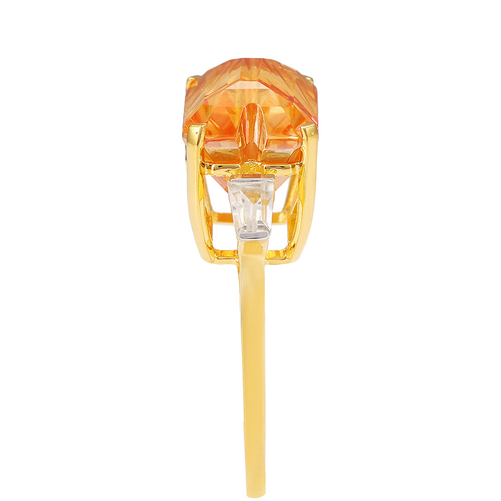 Inel din Argint 925 Placat cu Aur ( 2.41 grame ) cu Cuarț Padparadscha și Zircon Natural 7.9 Carate 3 
