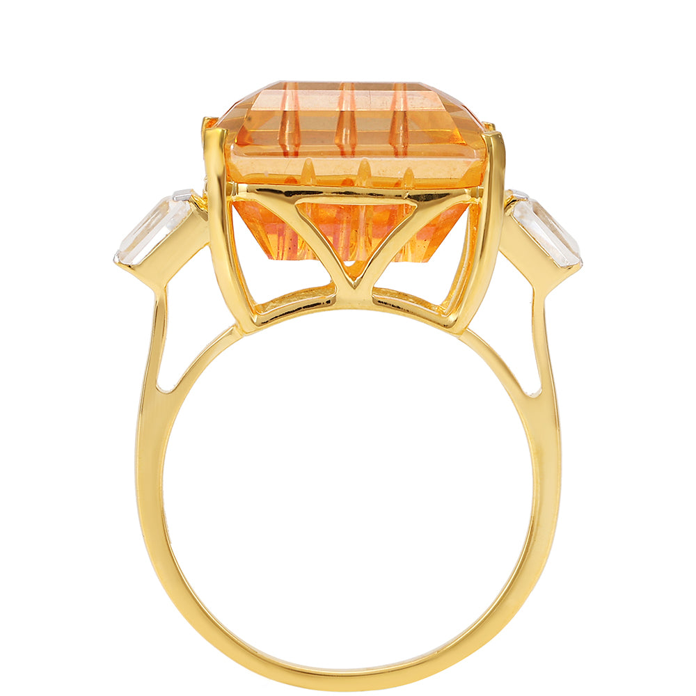 Inel din Argint 925 Placat cu Aur ( 2.41 grame ) cu Cuarț Padparadscha și Zircon Natural 7.9 Carate 4 