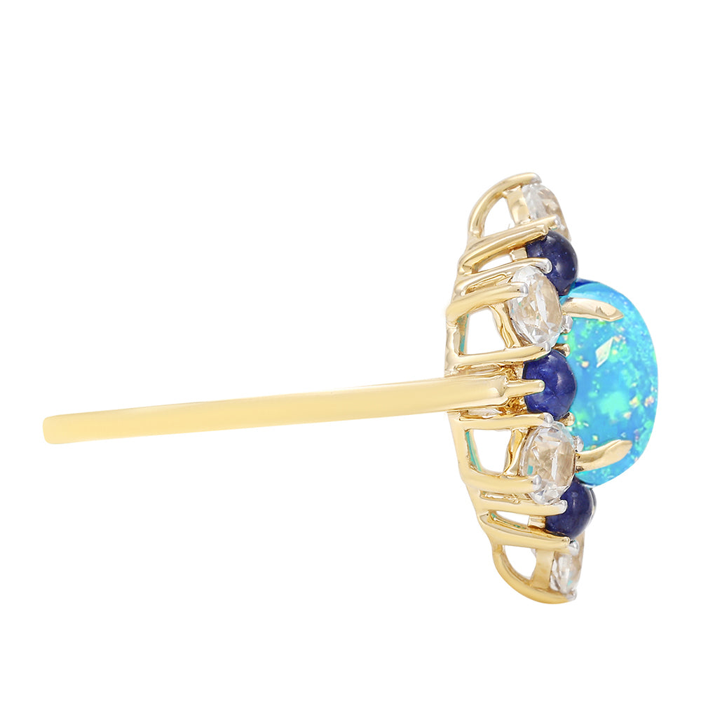 Inel din Aur de 9K ( 2.11 grame ) cu Opal Albastru Etiopian Paraiba și Safir Albastru 3.76 Carate 2 