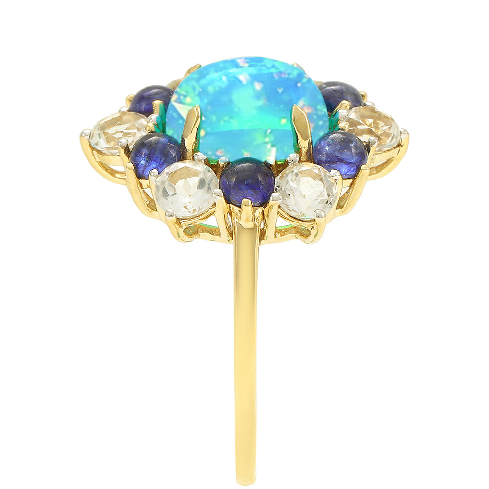 Inel din Aur de 9K ( 2.11 grame ) cu Opal Albastru Etiopian Paraiba și Safir Albastru 3.76 Carate 3 
