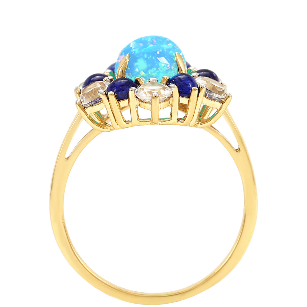Inel din Aur de 9K ( 2.11 grame ) cu Opal Albastru Etiopian Paraiba și Safir Albastru 3.76 Carate 4 