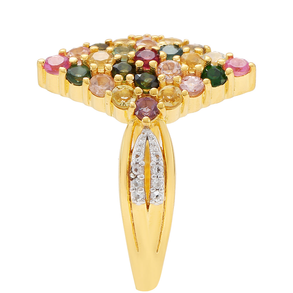 Inel din Argint 925 Placat cu Aur ( 3.1 grame ) cu Turmalină Curcubeu Pelmadulla și Topaz Alb 1.04 Carate 3 