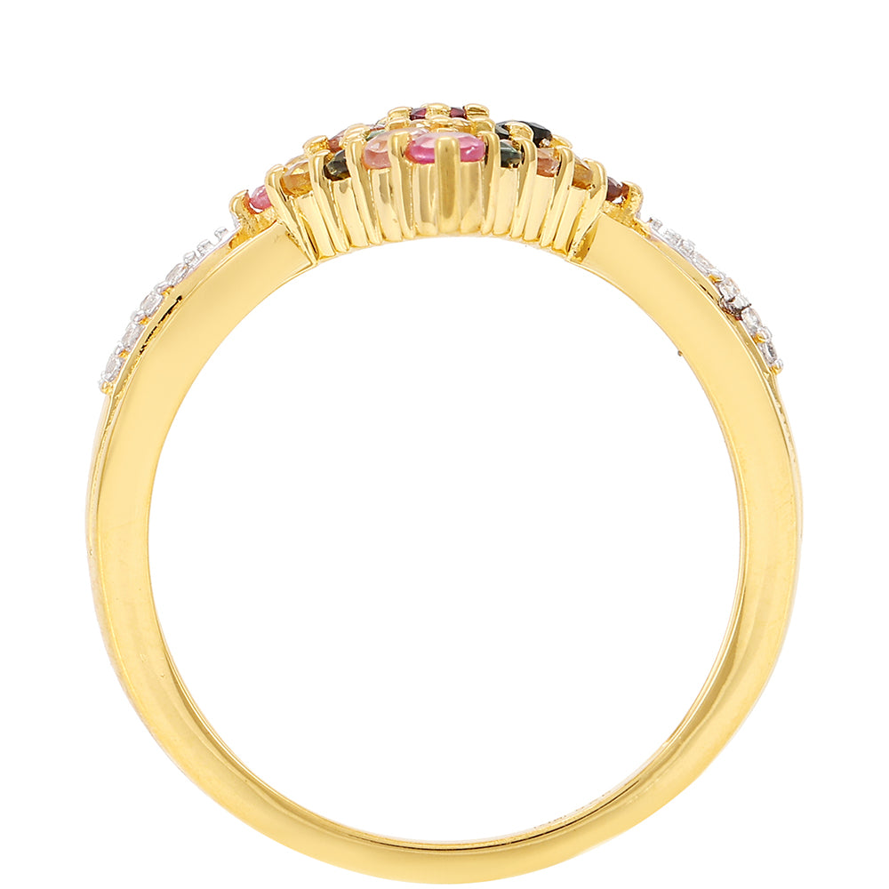 Inel din Argint 925 Placat cu Aur ( 3.1 grame ) cu Turmalină Curcubeu Pelmadulla și Topaz Alb 1.04 Carate