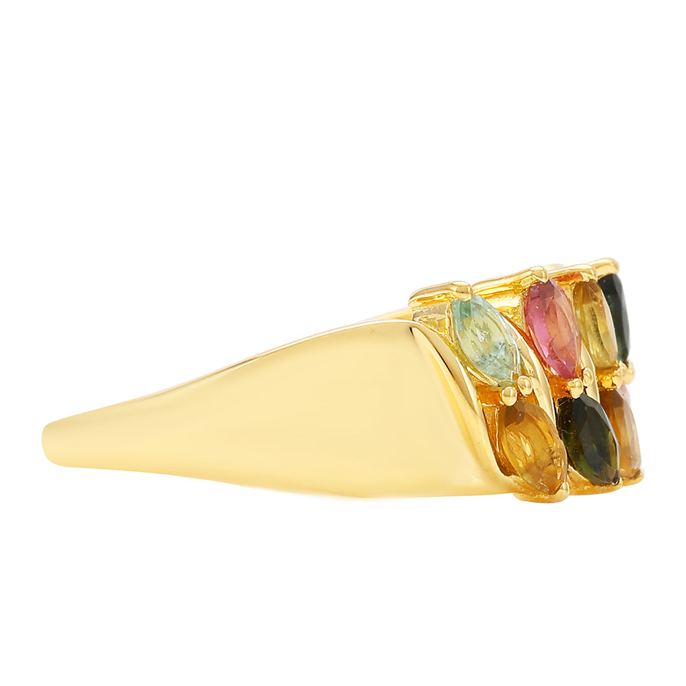 Inel din Argint 925 Placat cu Aur ( 2.95 grame ) cu Turmalină Curcubeu Pelmadulla 1.07 Carate 2 