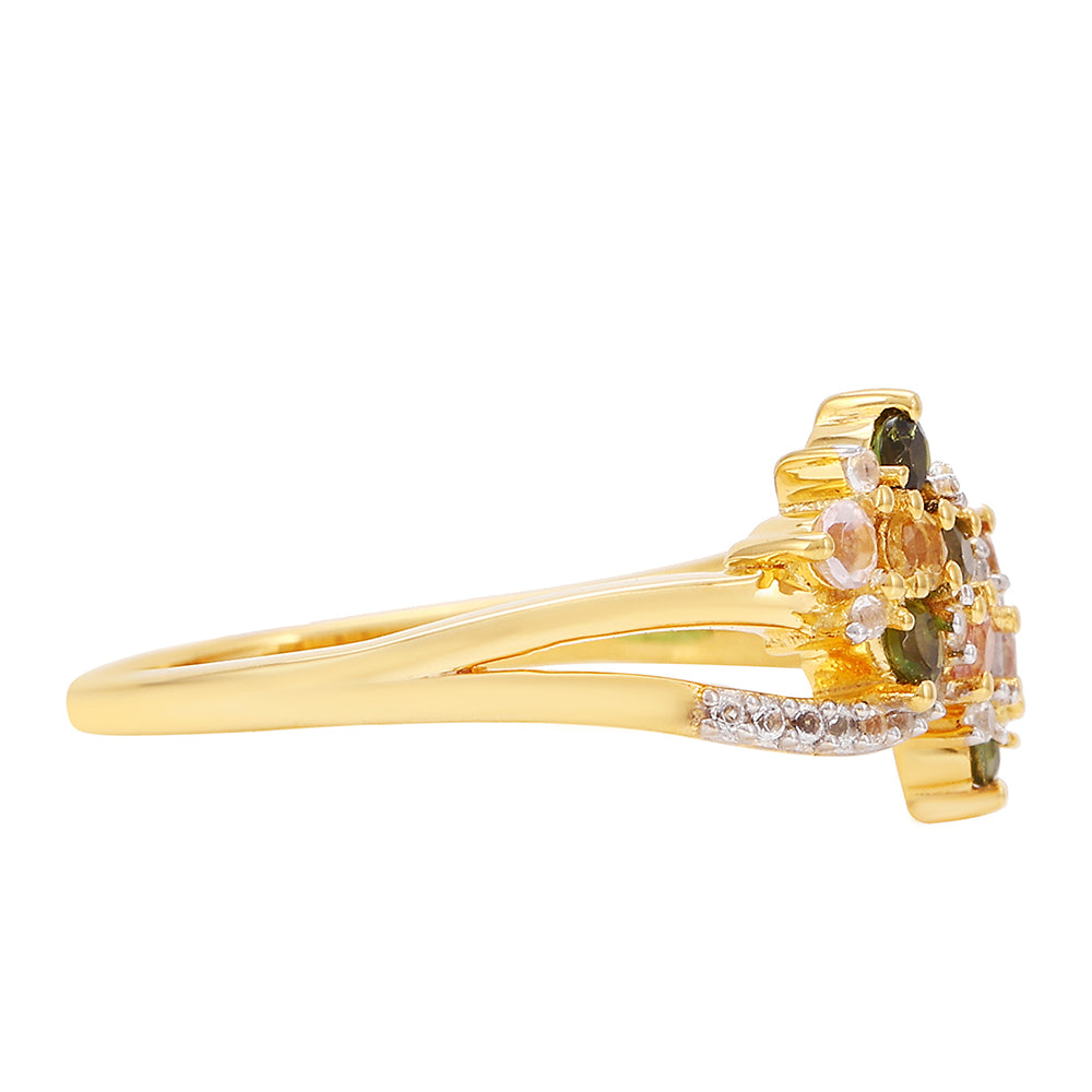 Inel din Argint 925 Placat cu Aur ( 2.71 grame ) cu Turmalină Curcubeu Pelmadulla și Topaz Alb 0.49 Carate