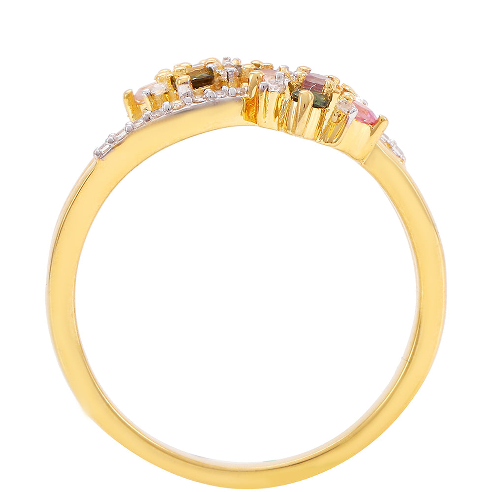Inel din Argint 925 Placat cu Aur ( 2.71 grame ) cu Turmalină Curcubeu Pelmadulla și Topaz Alb 0.49 Carate 4 