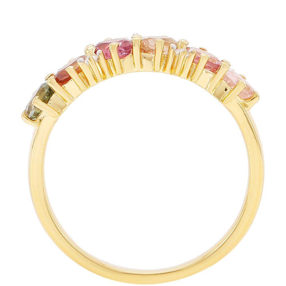 Inel din Argint 925 Placat cu Aur ( 2.02 grame ) cu Turmalină Curcubeu Pelmadulla și Topaz Alb 1.08 Carate