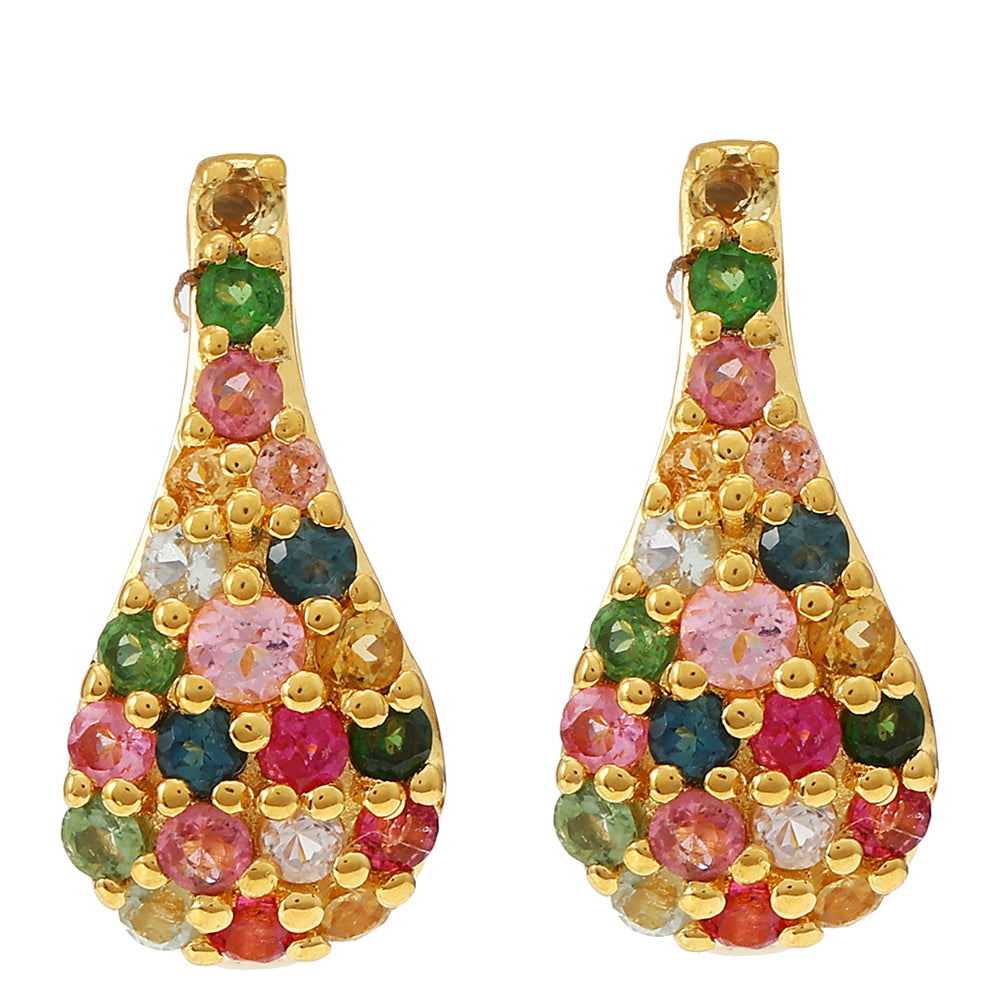 Cercei din Argint 925 Placat cu Aur ( 2.4 grame ) cu Turmalină Curcubeu Pelmadulla 0.77 Carate 1 