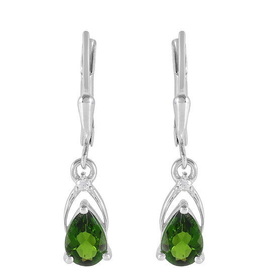 Cercei din Argint 925 ( 1.38 grame ) cu Cromdiopsid și Topaz Alb 1.43 Carate