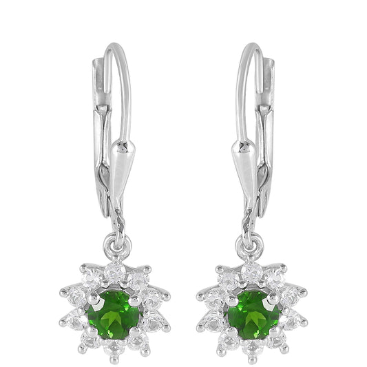 Cercei din Argint 925 ( 1.9 grame ) cu Cromdiopsid și Topaz Alb 1.08 Carate
