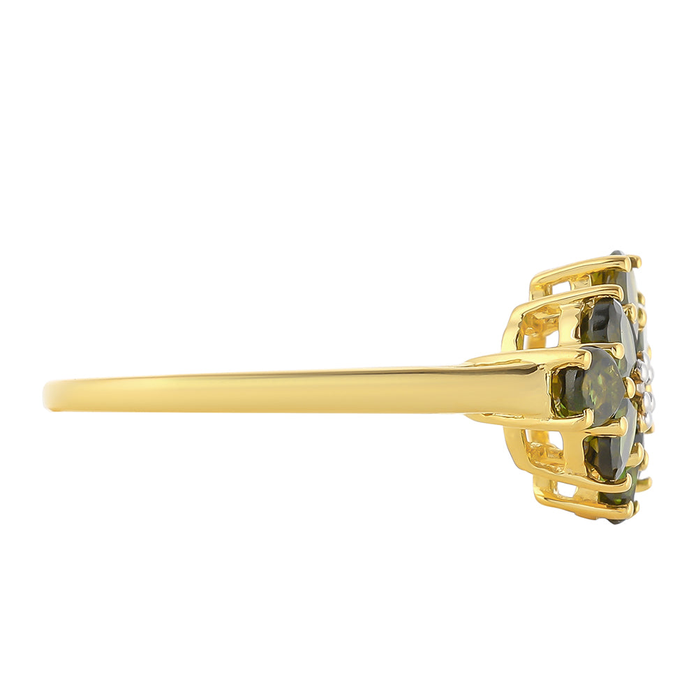 Inel din Argint 925 Placat cu Aur ( 1.73 grame ) cu Turmalină Verde și Zircon Natural 1.26 Carate 2 