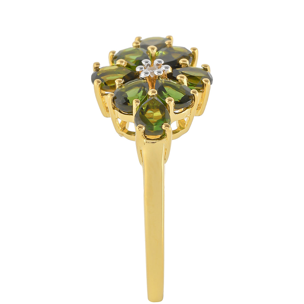 Inel din Argint 925 Placat cu Aur ( 1.73 grame ) cu Turmalină Verde și Zircon Natural 1.26 Carate 3 