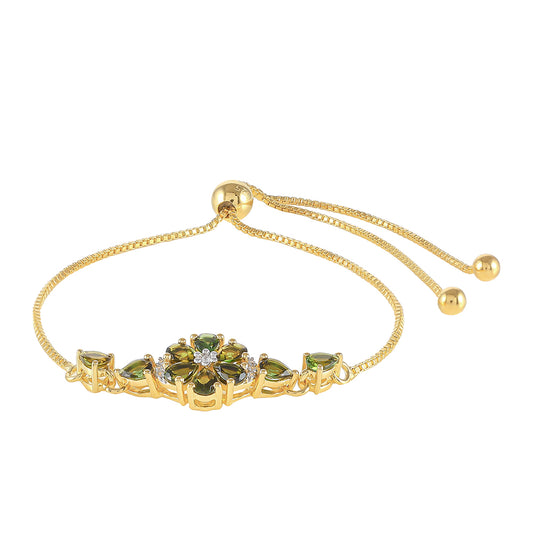 Brățară din Argint 925 Placat cu Aur ( 3.76 grame ) cu Turmalină Verde și Zircon Natural 1.53 Carate