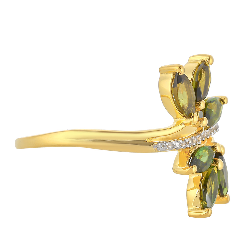 Inel din Argint 925 Placat cu Aur ( 1.86 grame ) cu Turmalină Verde și Zircon Natural 0.92 Carate 2 