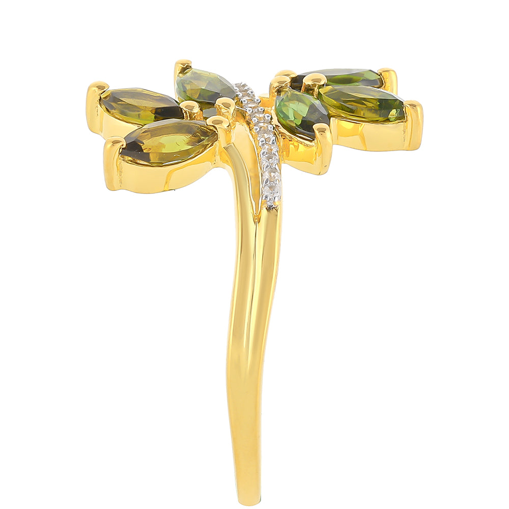 Inel din Argint 925 Placat cu Aur ( 1.86 grame ) cu Turmalină Verde și Zircon Natural 0.92 Carate 3 