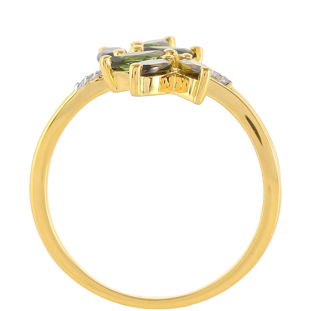 Inel din Argint 925 Placat cu Aur ( 1.86 grame ) cu Turmalină Verde și Zircon Natural 0.92 Carate 4 