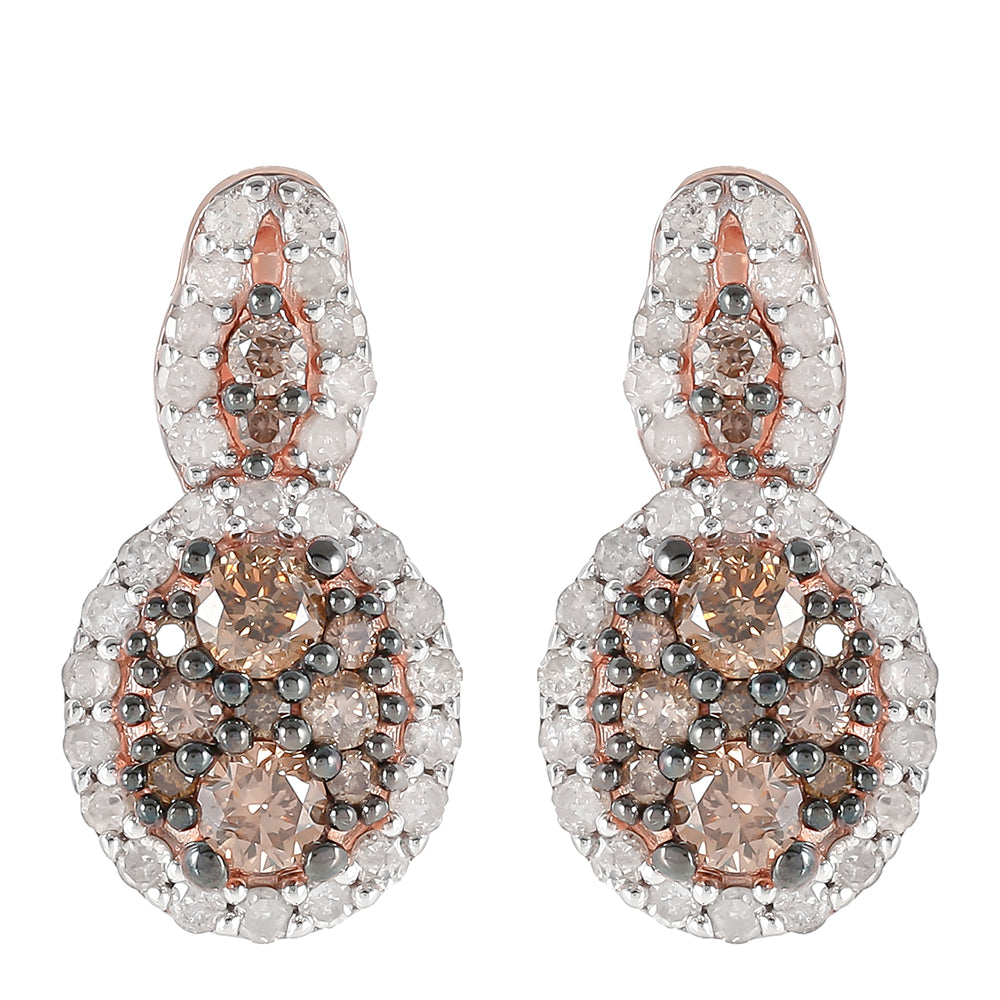 Cercei din Argint 925 Placat cu Aur Roz ( 3.11 grame ) cu Diamant de culoarea Șampaniei și Diamant Alb 0.82 Carate