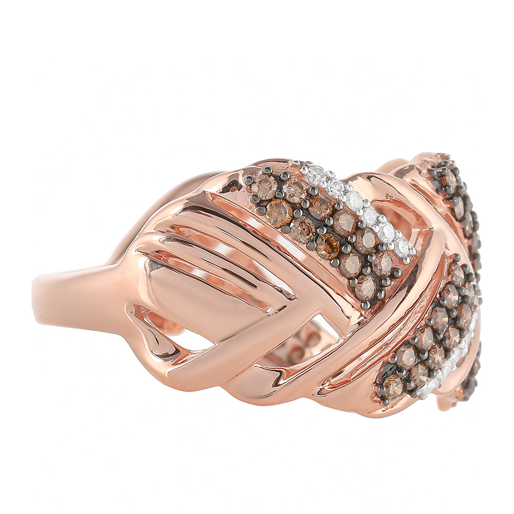 Inel din Argint 925 Placat cu Aur Roz ( 4.69 grame ) cu Diamant de culoarea Șampaniei și Diamant Alb 0.72 Carate 6 