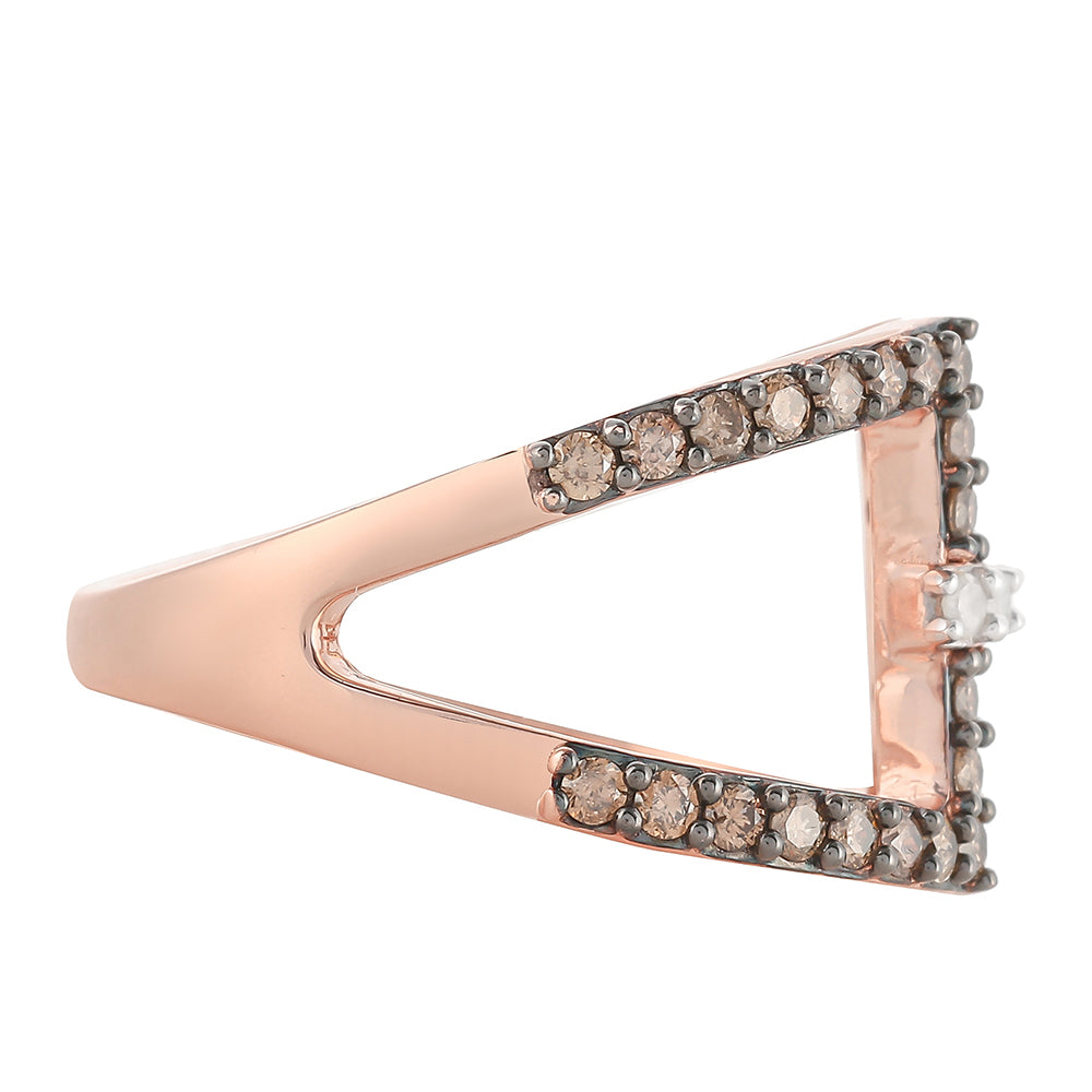 Inel din Argint 925 Placat cu Aur Roz ( 3.87 grame ) cu Diamant de culoarea Șampaniei și Diamant Alb 0.7 Carate