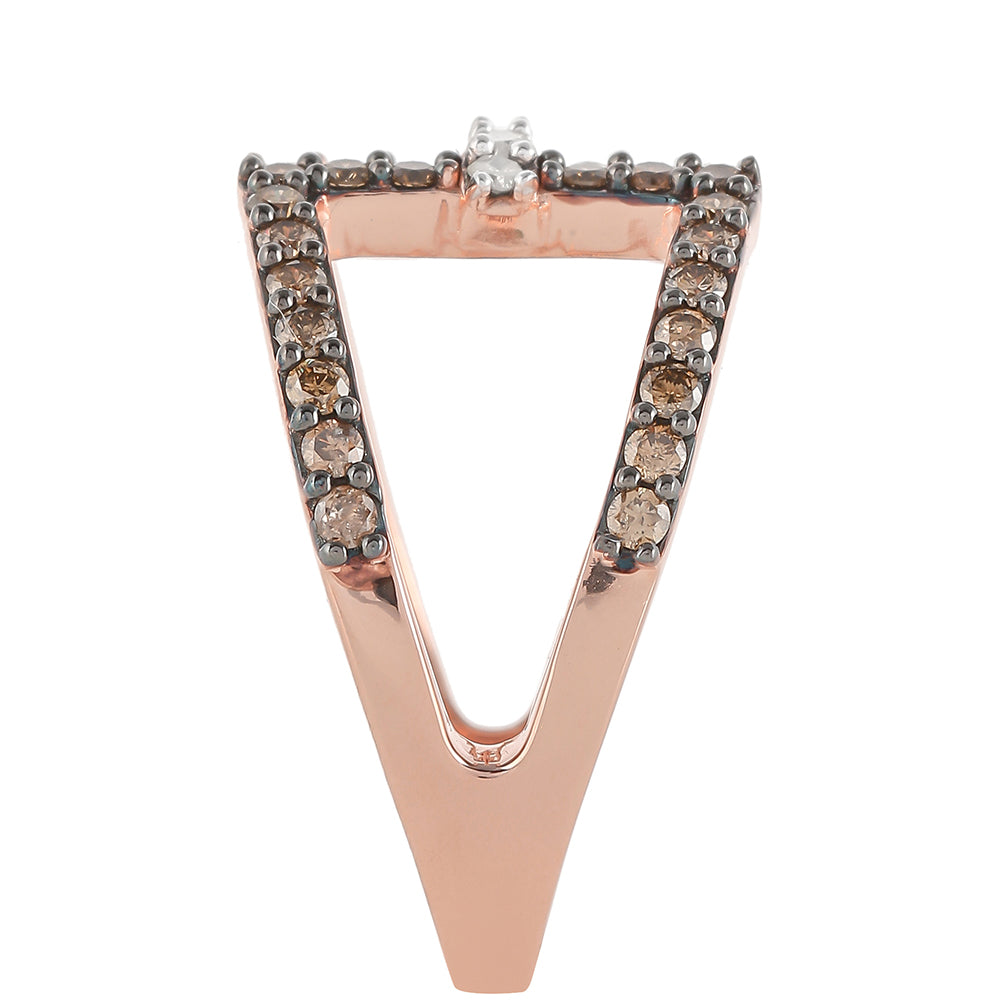 Inel din Argint 925 Placat cu Aur Roz ( 3.87 grame ) cu Diamant de culoarea Șampaniei și Diamant Alb 0.7 Carate 7 