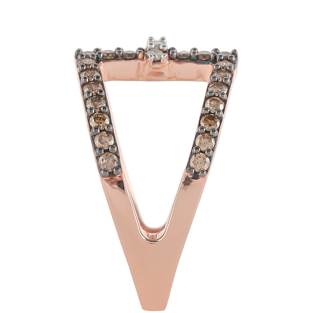 Inel din Argint 925 Placat cu Aur Roz ( 3.87 grame ) cu Diamant de culoarea Șampaniei și Diamant Alb 0.7 Carate 3 