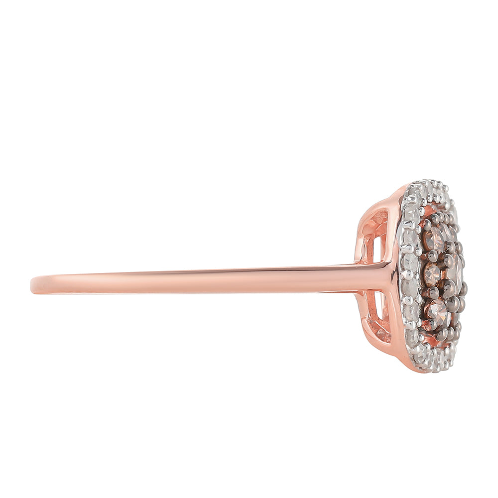 Inel din Argint 925 Placat cu Aur Roz ( 2.14 grame ) cu Diamant de culoarea Șampaniei și Diamant Alb 0.43 Carate 2 