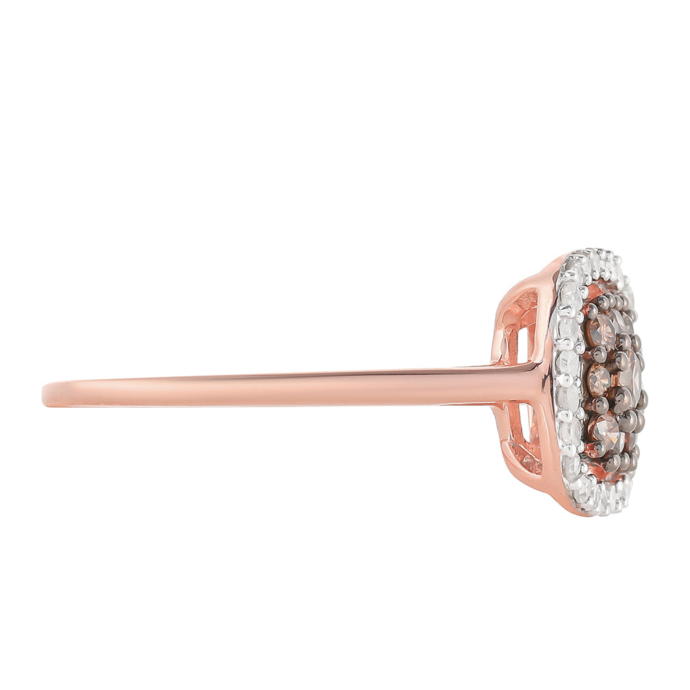 Inel din Argint 925 Placat cu Aur Roz ( 2.14 grame ) cu Diamant de culoarea Șampaniei și Diamant Alb 0.43 Carate 6 