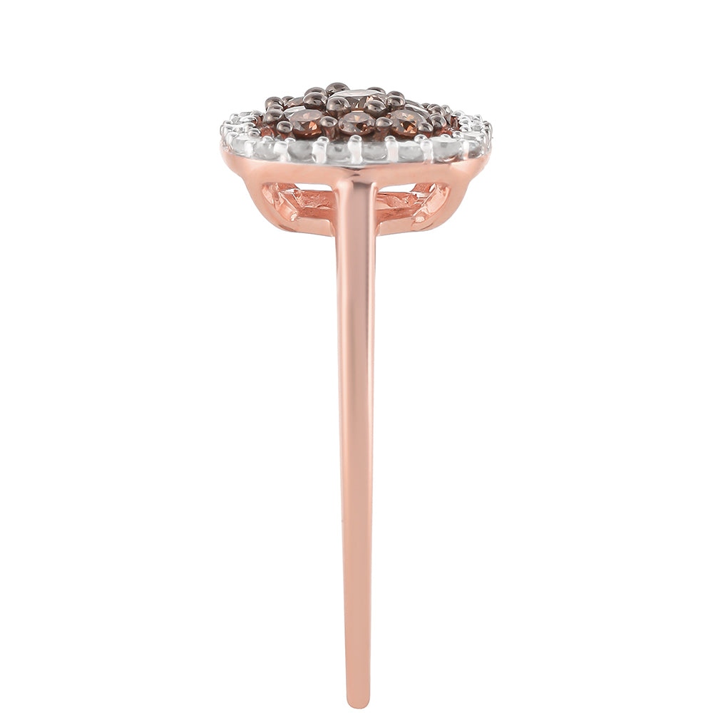 Inel din Argint 925 Placat cu Aur Roz ( 2.14 grame ) cu Diamant de culoarea Șampaniei și Diamant Alb 0.43 Carate