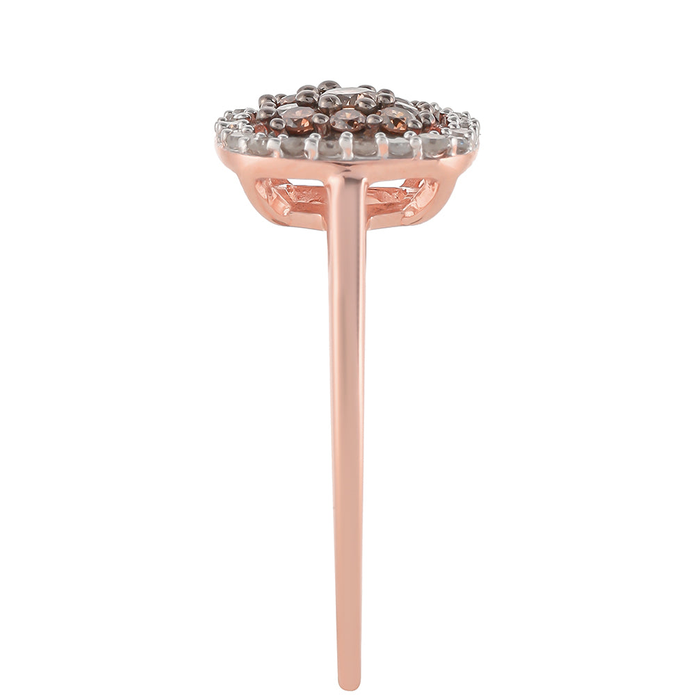 Inel din Argint 925 Placat cu Aur Roz ( 2.14 grame ) cu Diamant de culoarea Șampaniei și Diamant Alb 0.43 Carate 3 