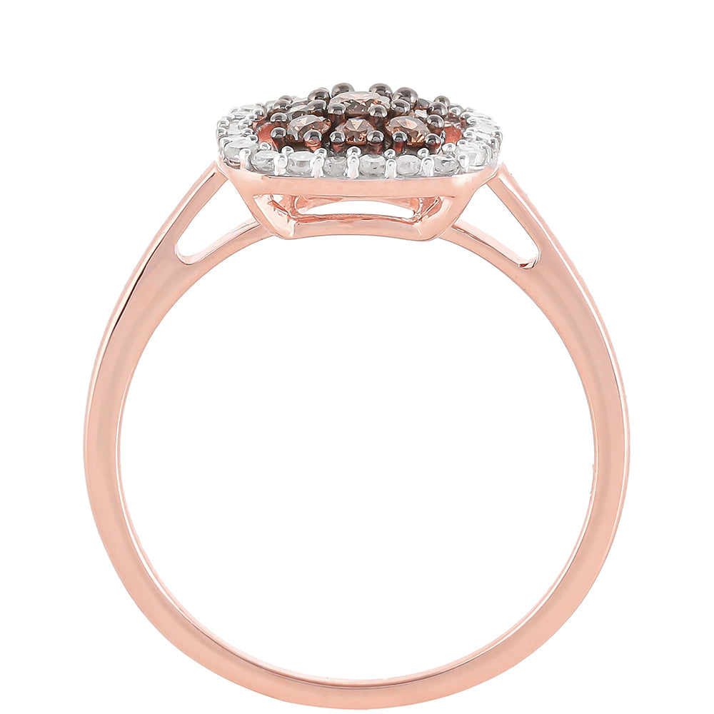 Inel din Argint 925 Placat cu Aur Roz ( 2.14 grame ) cu Diamant de culoarea Șampaniei și Diamant Alb 0.43 Carate 8 