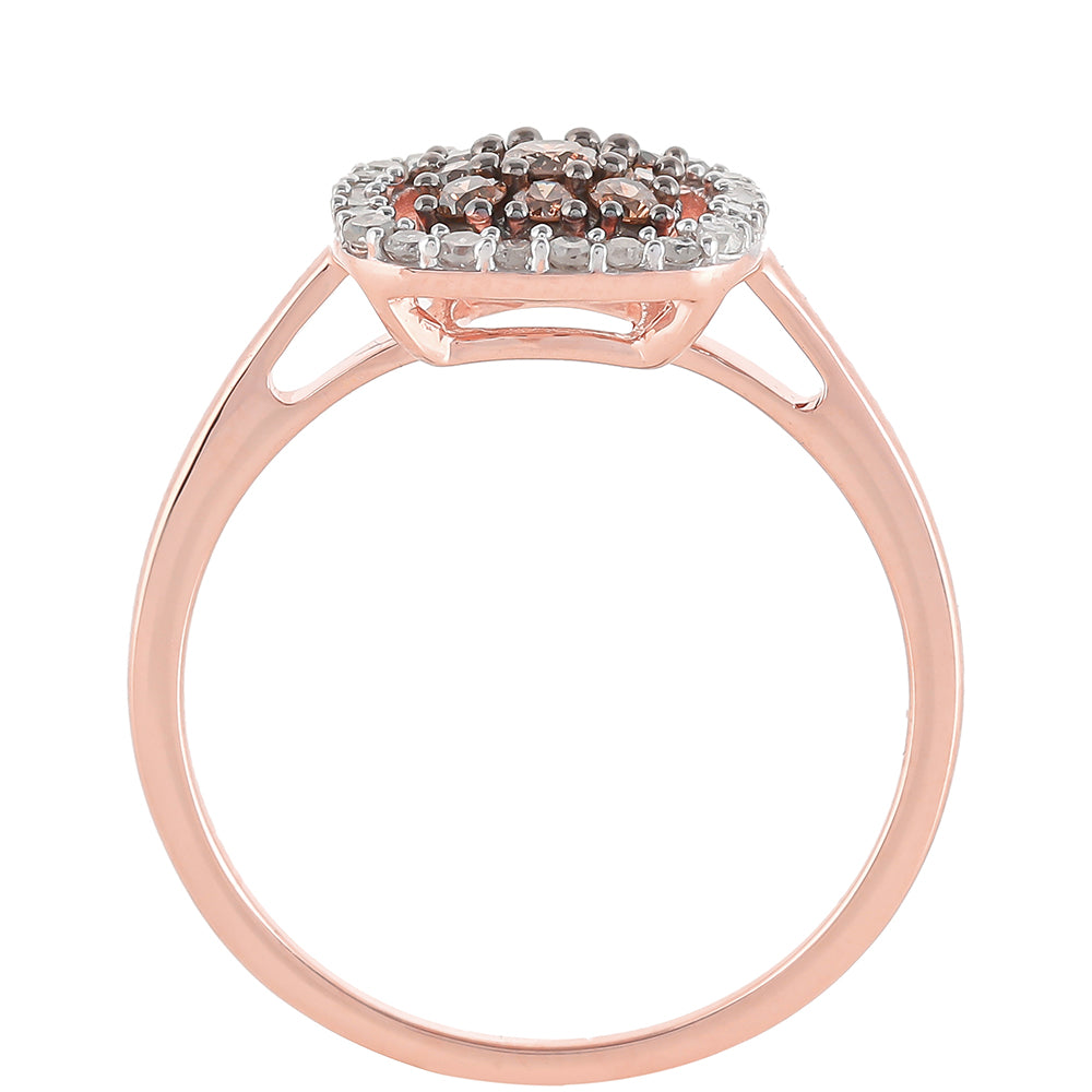 Inel din Argint 925 Placat cu Aur Roz ( 2.14 grame ) cu Diamant de culoarea Șampaniei și Diamant Alb 0.43 Carate