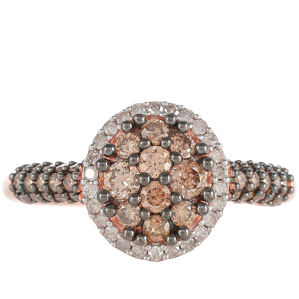 Inel din Argint 925 Placat cu Aur Roz ( 2.55 grame ) cu Diamant de culoarea Șampaniei și Diamant Alb 0.71 Carate