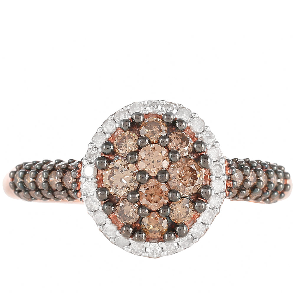 Inel din Argint 925 Placat cu Aur Roz ( 2.55 grame ) cu Diamant de culoarea Șampaniei și Diamant Alb 0.71 Carate 5 