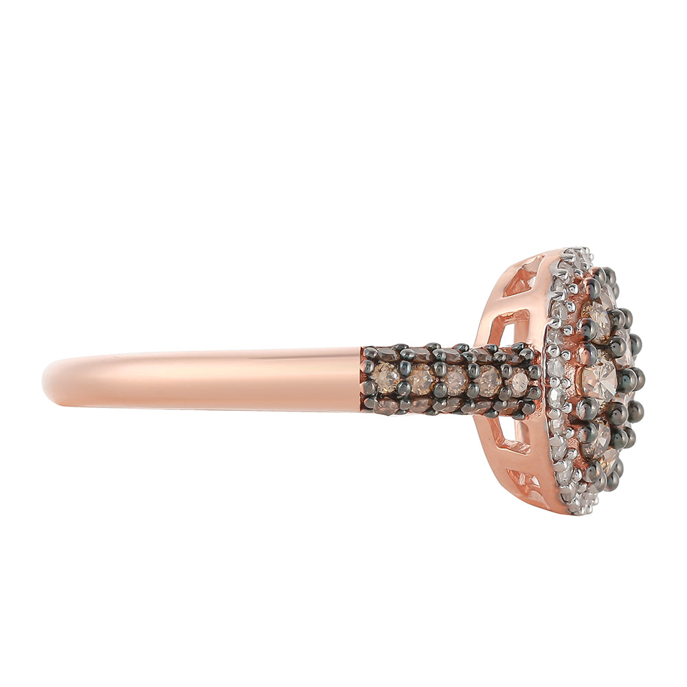 Inel din Argint 925 Placat cu Aur Roz ( 2.55 grame ) cu Diamant de culoarea Șampaniei și Diamant Alb 0.71 Carate