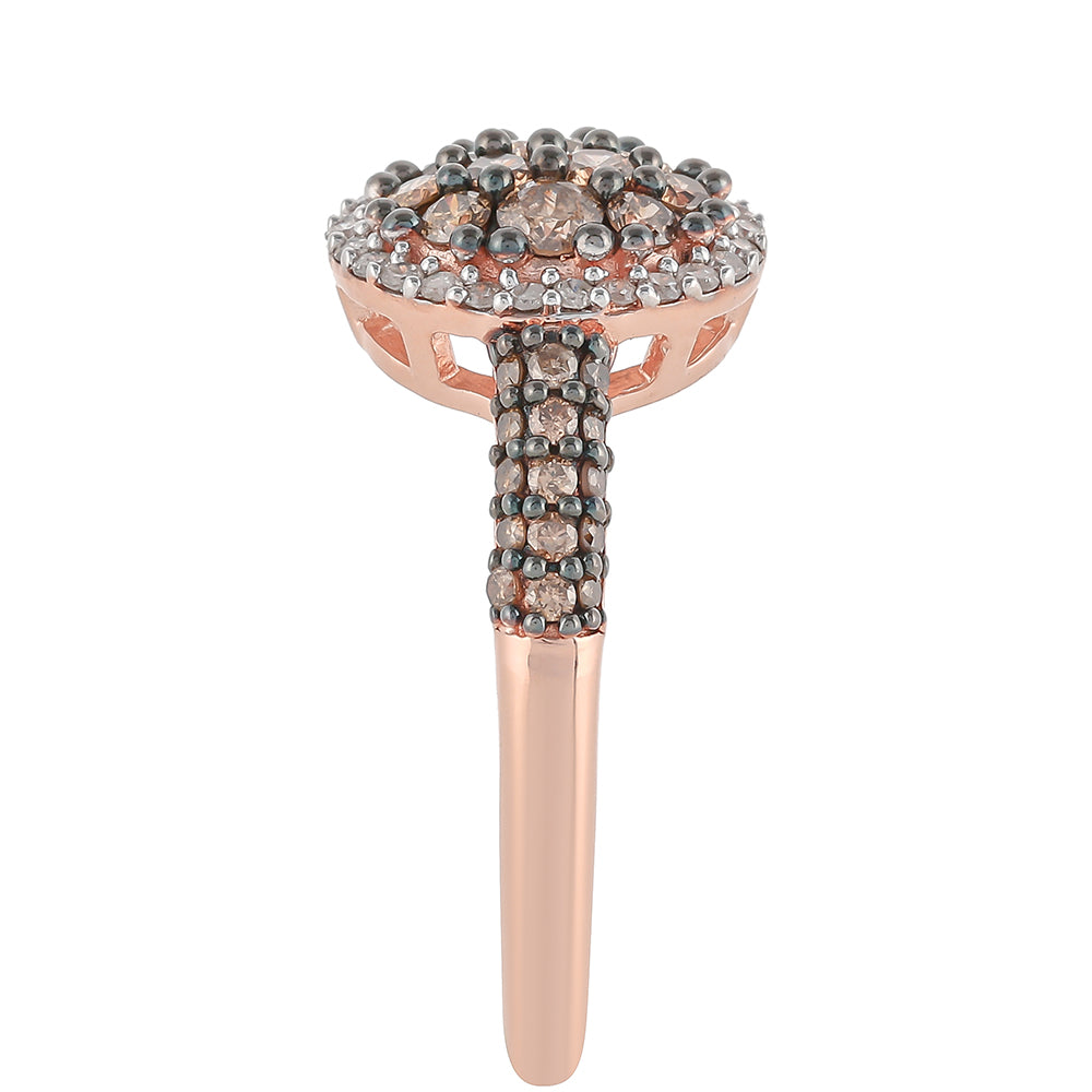 Inel din Argint 925 Placat cu Aur Roz ( 2.55 grame ) cu Diamant de culoarea Șampaniei și Diamant Alb 0.71 Carate