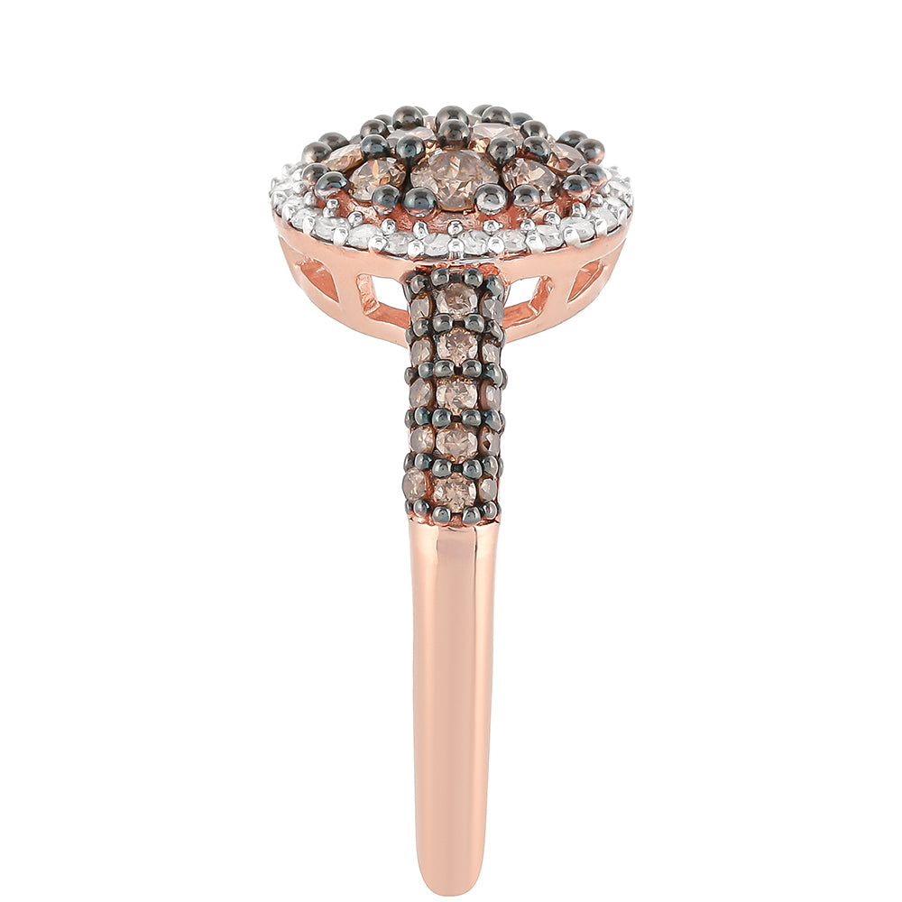 Inel din Argint 925 Placat cu Aur Roz ( 2.55 grame ) cu Diamant de culoarea Șampaniei și Diamant Alb 0.71 Carate