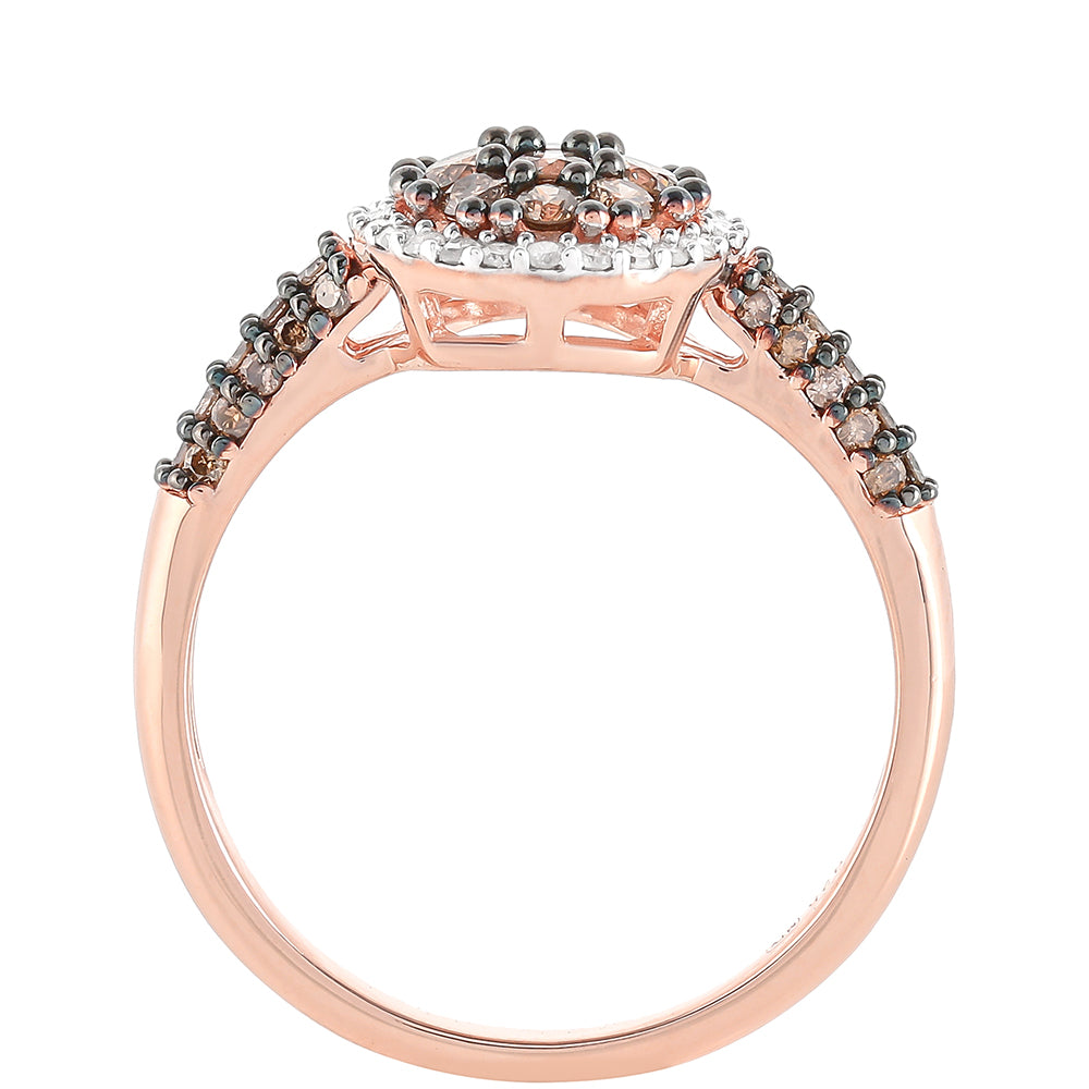 Inel din Argint 925 Placat cu Aur Roz ( 2.55 grame ) cu Diamant de culoarea Șampaniei și Diamant Alb 0.71 Carate