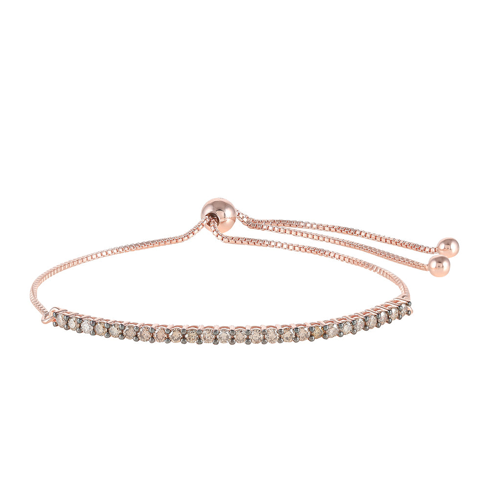 Brățară din Argint 925 Placat cu Aur Roz ( 3.69 grame ) cu Diamant de culoarea Șampaniei 0.91 Carate 1 