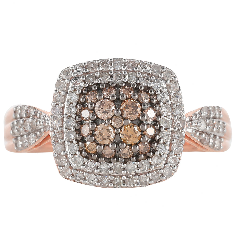 Inel din Argint 925 Placat cu Aur Roz ( 3.46 grame ) cu Diamant de culoarea Șampaniei și Diamant Alb 0.61 Carate