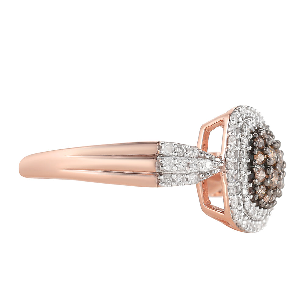 Inel din Argint 925 Placat cu Aur Roz ( 3.46 grame ) cu Diamant de culoarea Șampaniei și Diamant Alb 0.61 Carate 6 