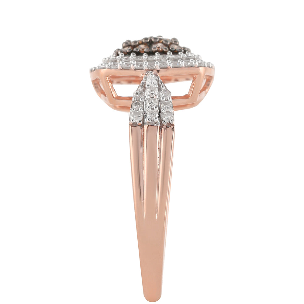 Inel din Argint 925 Placat cu Aur Roz ( 3.46 grame ) cu Diamant de culoarea Șampaniei și Diamant Alb 0.61 Carate
