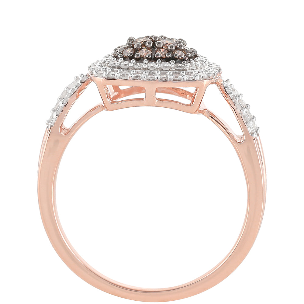 Inel din Argint 925 Placat cu Aur Roz ( 3.46 grame ) cu Diamant de culoarea Șampaniei și Diamant Alb 0.61 Carate