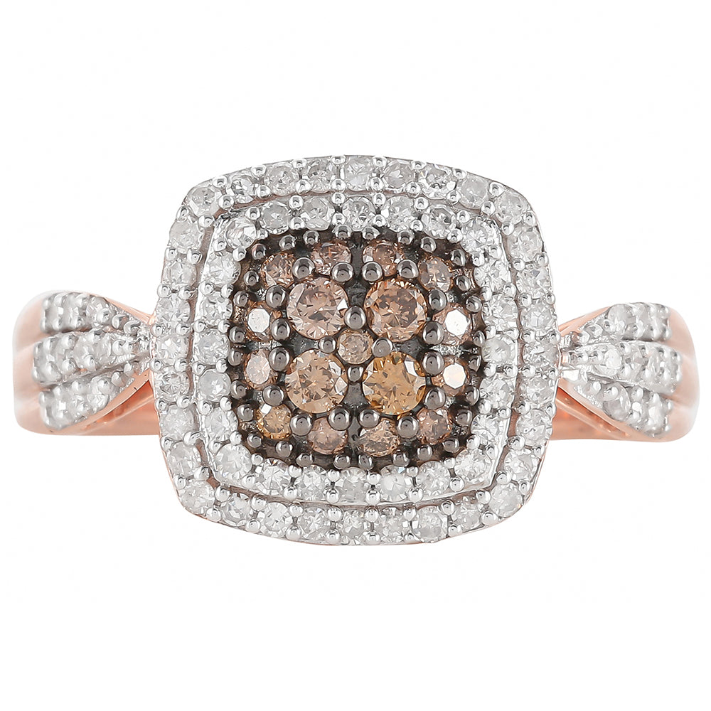 Inel din Argint 925 Placat cu Aur Roz ( 3.46 grame ) cu Diamant de culoarea Șampaniei și Diamant Alb 0.61 Carate 5 