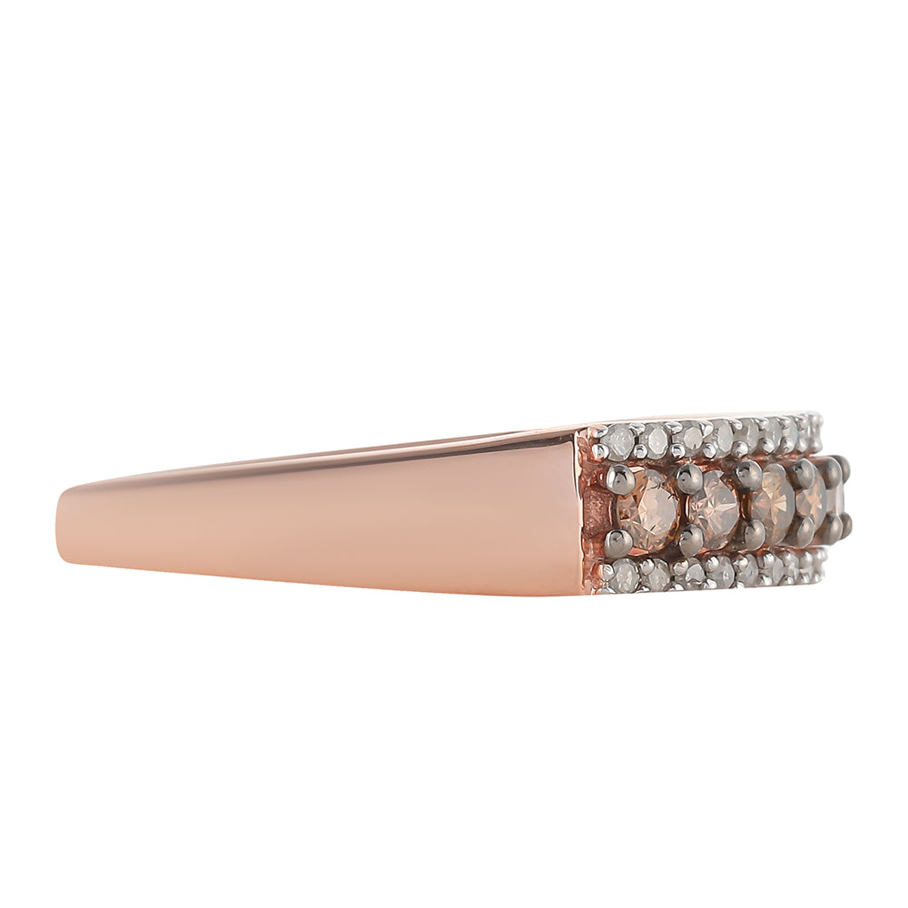 Inel din Argint 925 Placat cu Aur Roz ( 2.75 grame ) cu Diamant de culoarea Șampaniei și Diamant Alb 0.64 Carate 2 