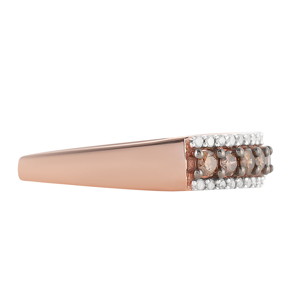 Inel din Argint 925 Placat cu Aur Roz ( 2.75 grame ) cu Diamant de culoarea Șampaniei și Diamant Alb 0.64 Carate 6 