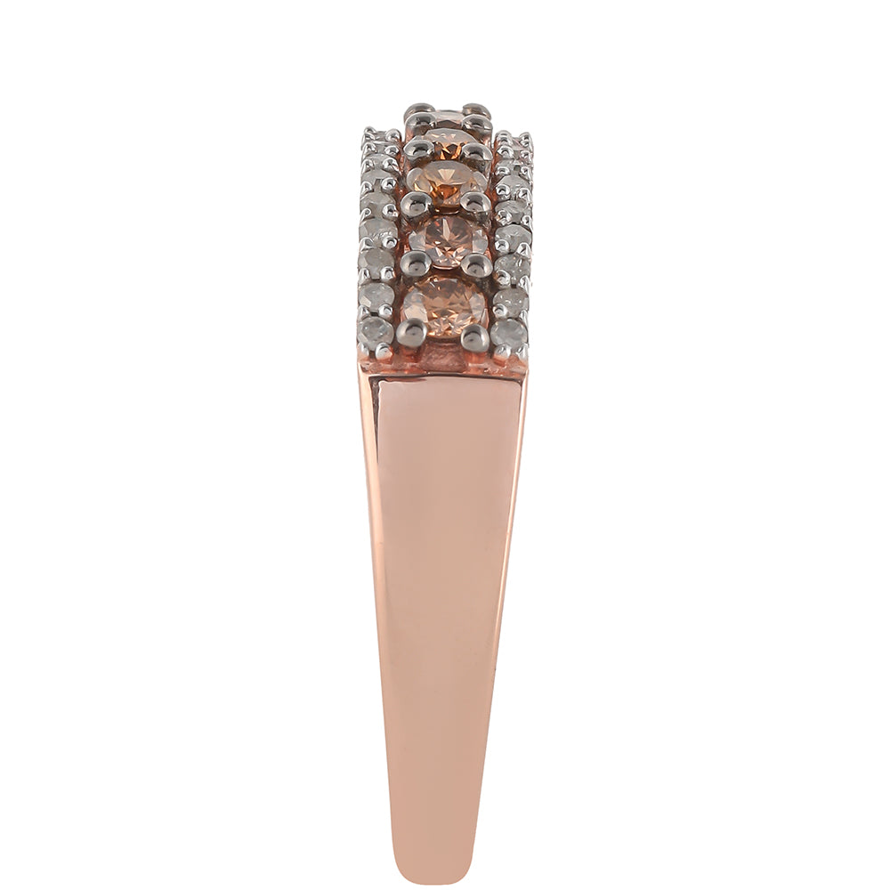 Inel din Argint 925 Placat cu Aur Roz ( 2.75 grame ) cu Diamant de culoarea Șampaniei și Diamant Alb 0.64 Carate 3 