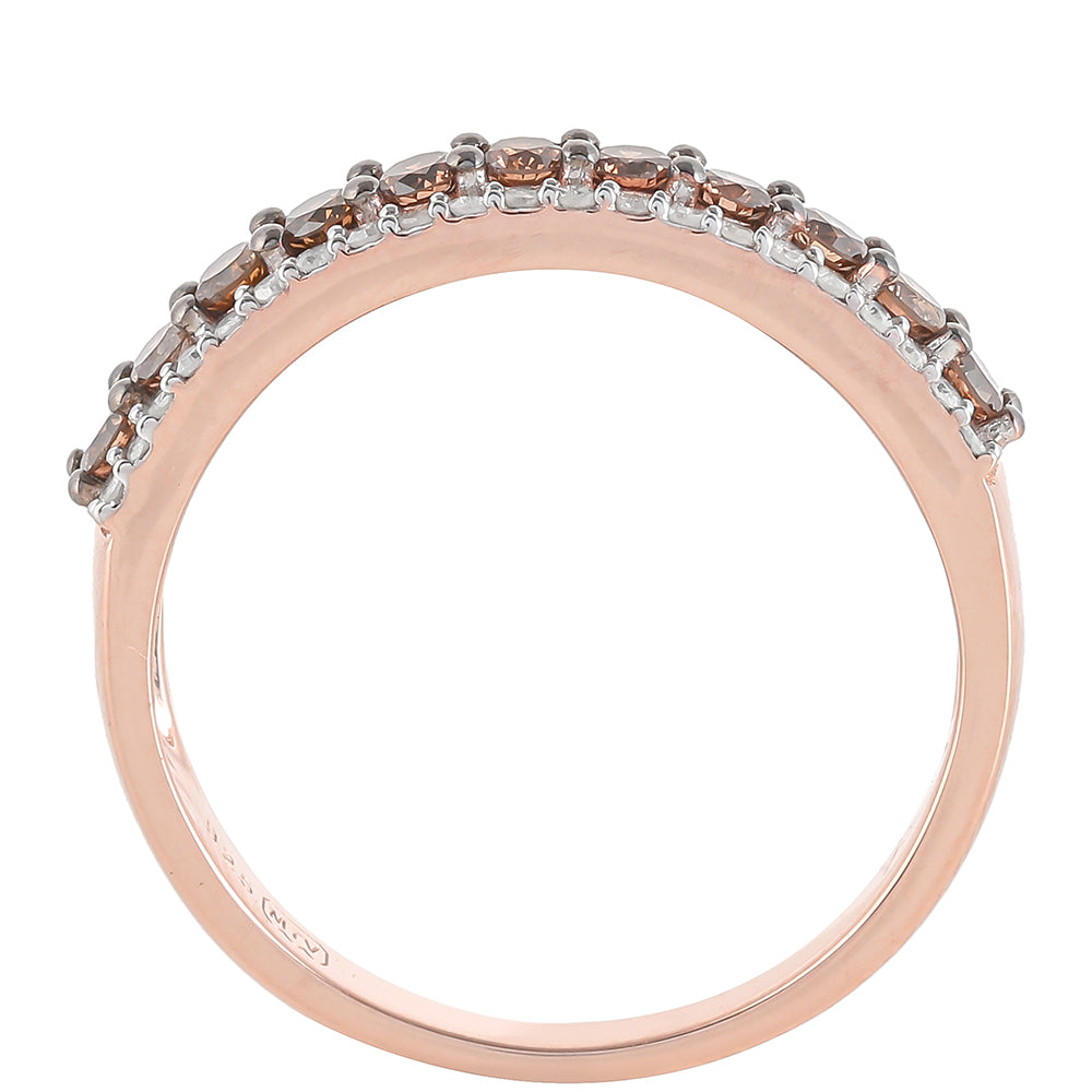 Inel din Argint 925 Placat cu Aur Roz ( 2.75 grame ) cu Diamant de culoarea Șampaniei și Diamant Alb 0.64 Carate