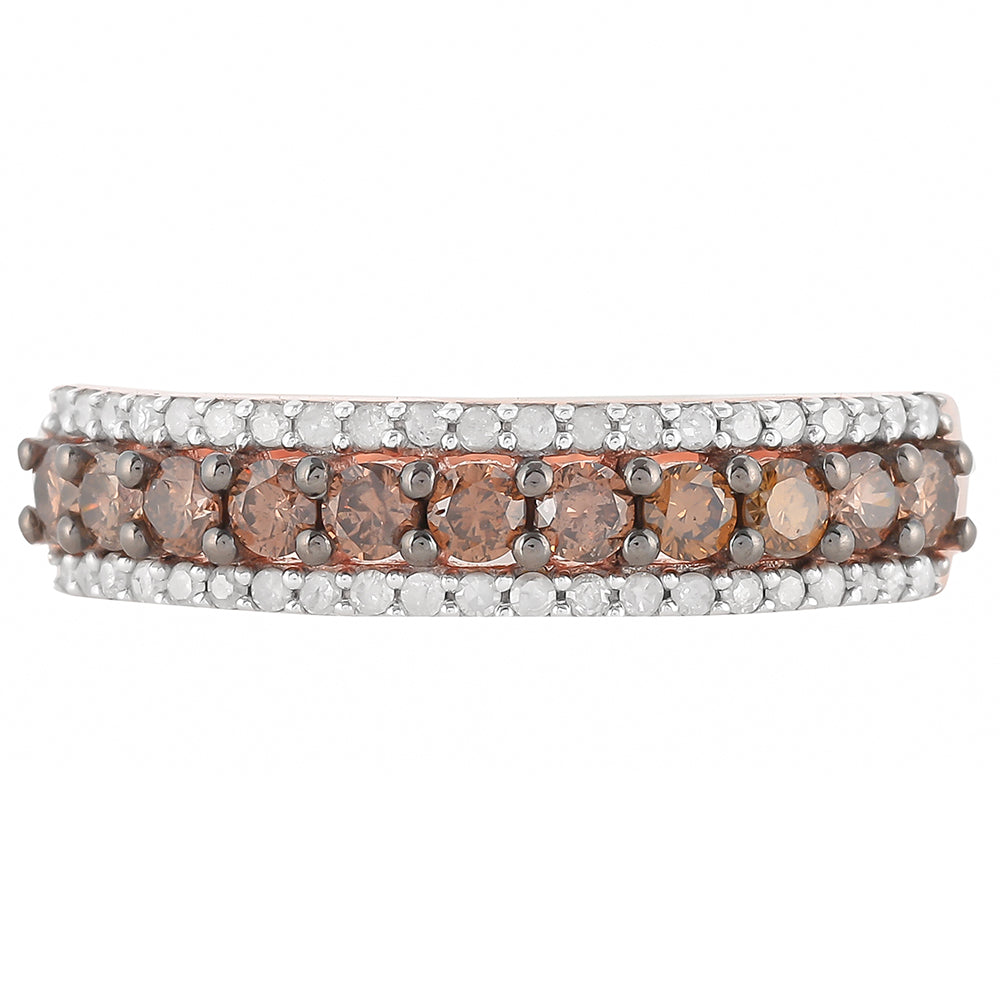 Inel din Argint 925 Placat cu Aur Roz ( 2.75 grame ) cu Diamant de culoarea Șampaniei și Diamant Alb 0.64 Carate